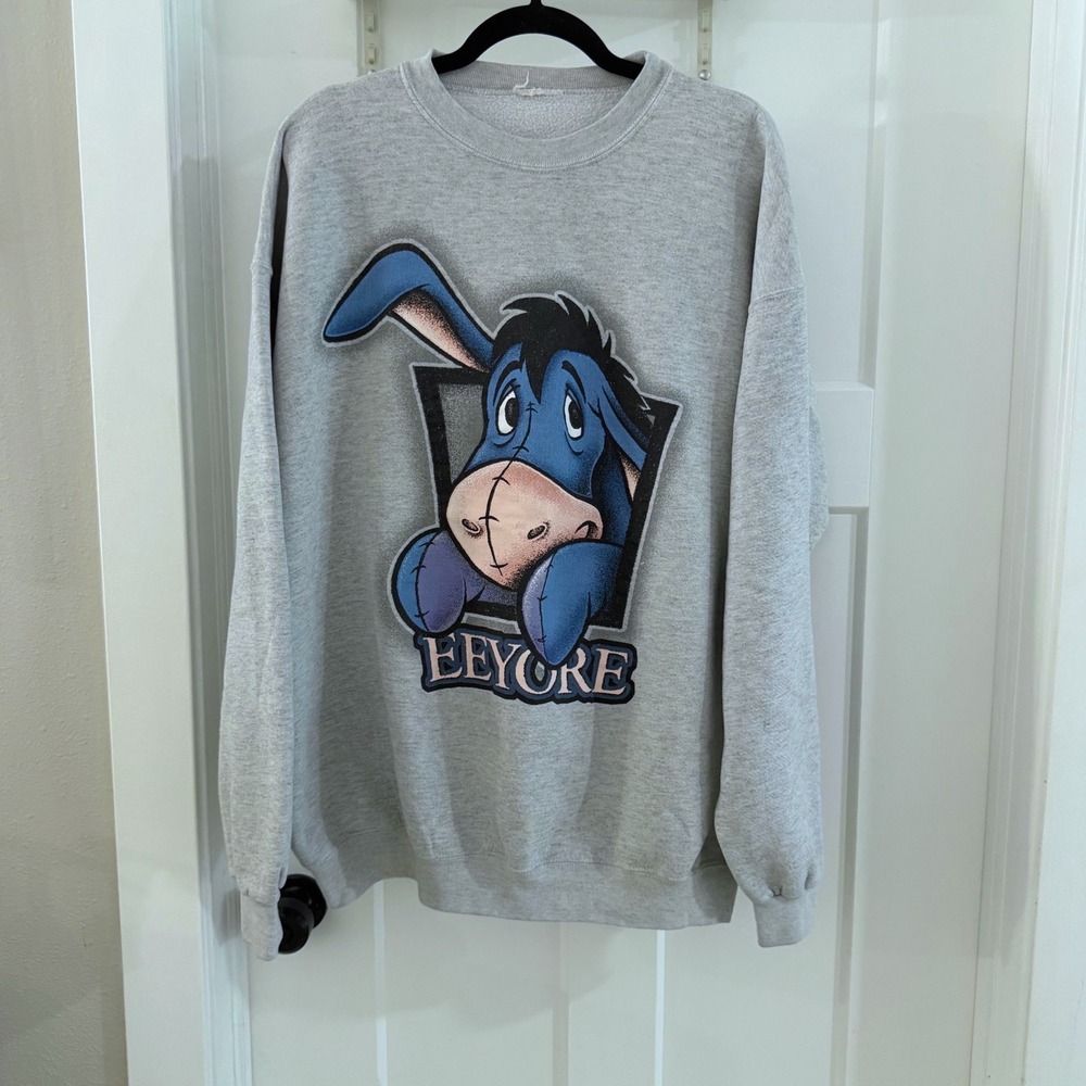 Vintage Disney Eeyore Graphic Crewneck Sweatshirt Heather Gray XXL Oversized